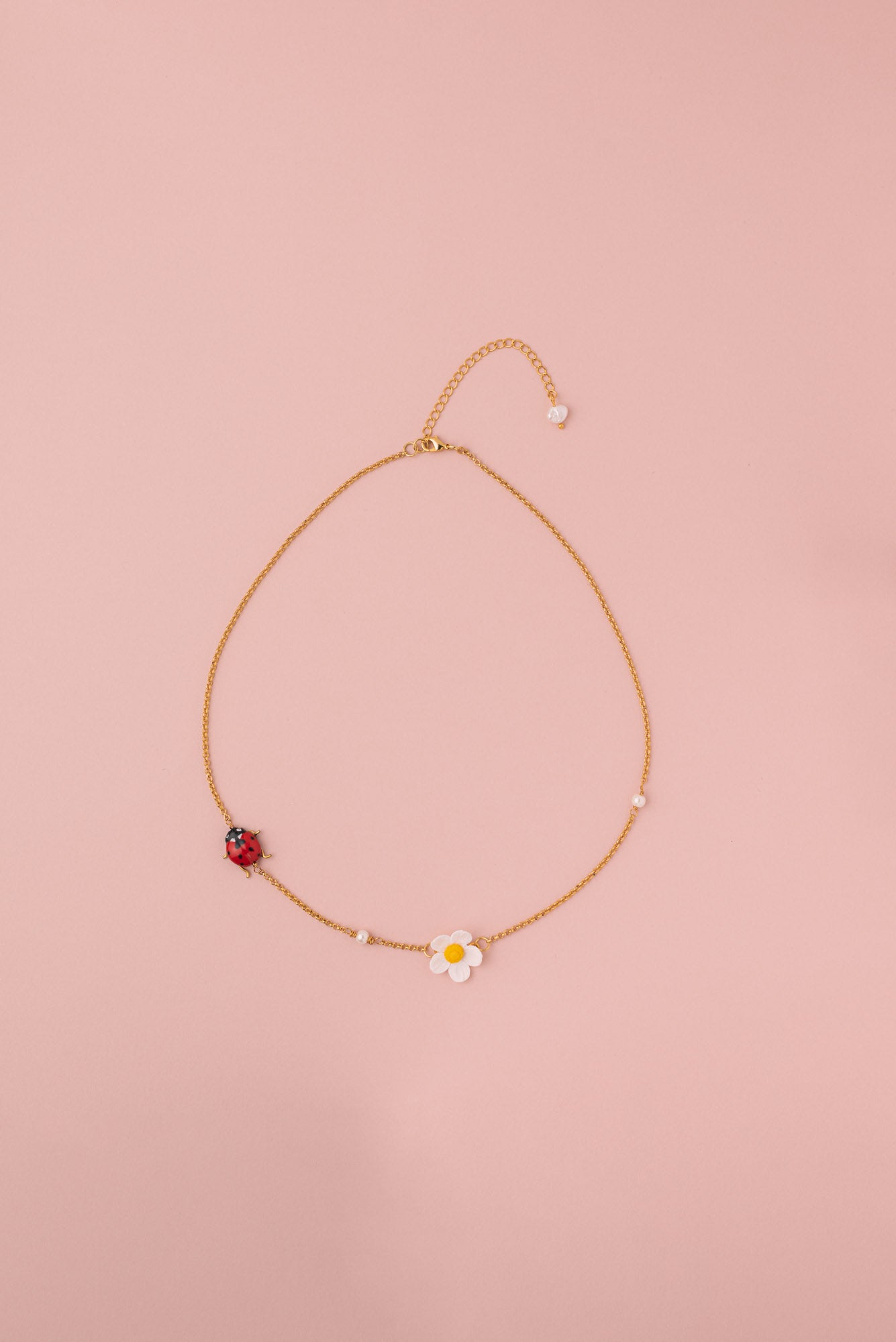 ladybug daisy pearl necklace