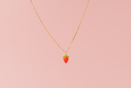 petite strawberry handmade polymer clay necklace