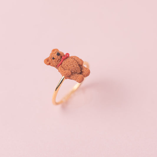 teddy bear ring handmade polymer clay