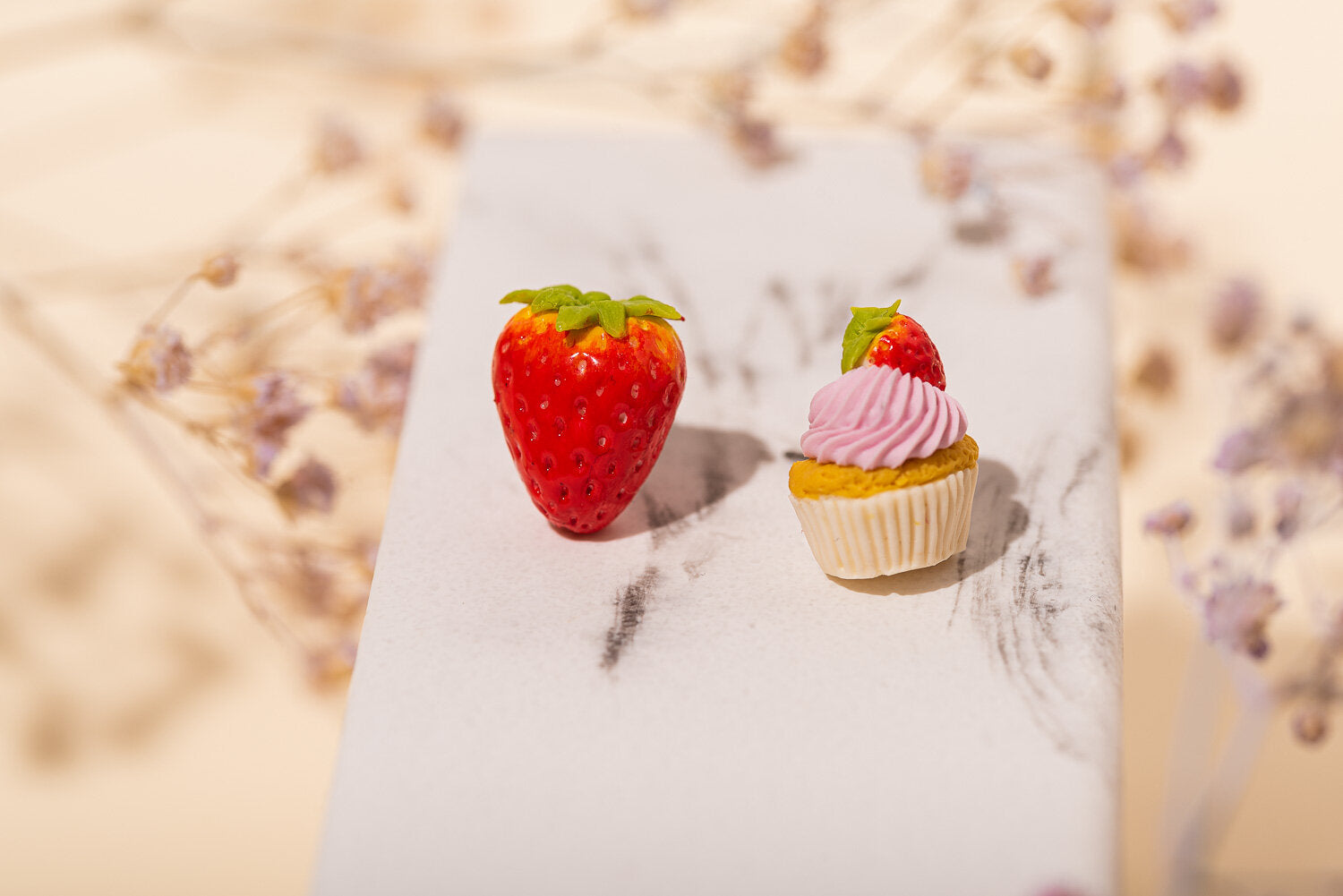 strawberry cupcake handmade stud earrings
