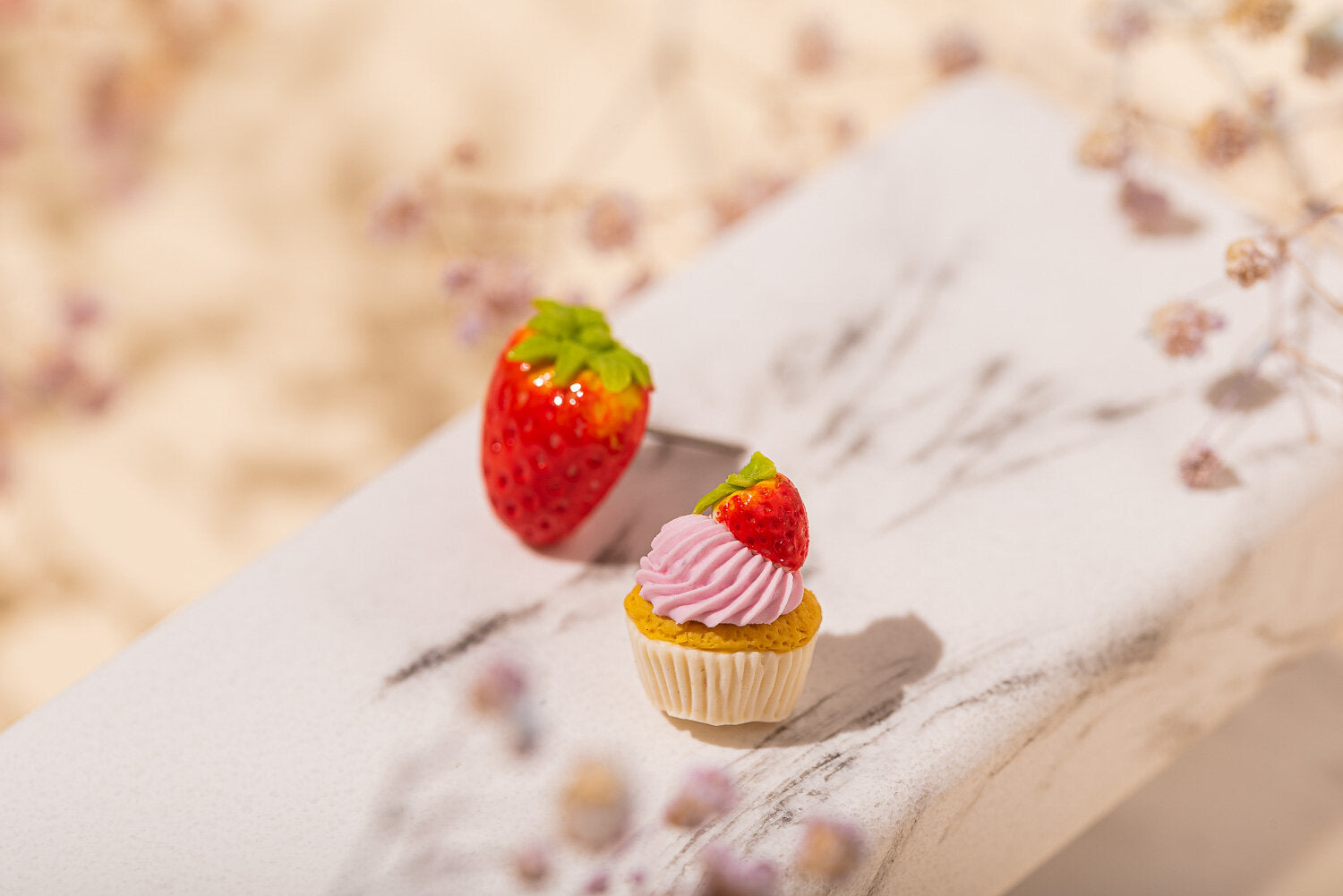 strawberry cupcake handmade stud earrings
