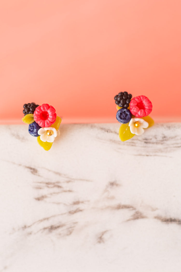 berries blossom handmade polymer clay stud earrings