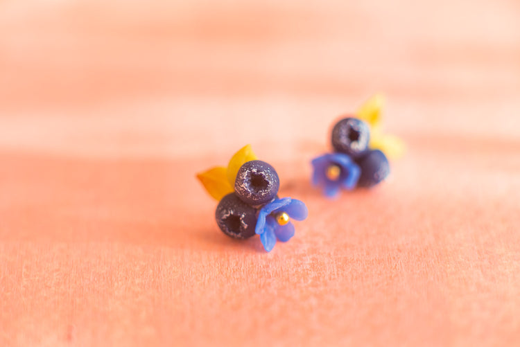 blueberries handmade  blossom stud earrings