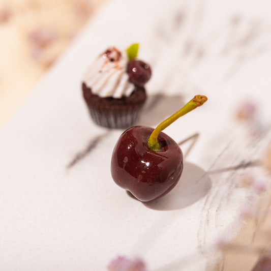 chocolate cupcake cherry handmade stud earrings