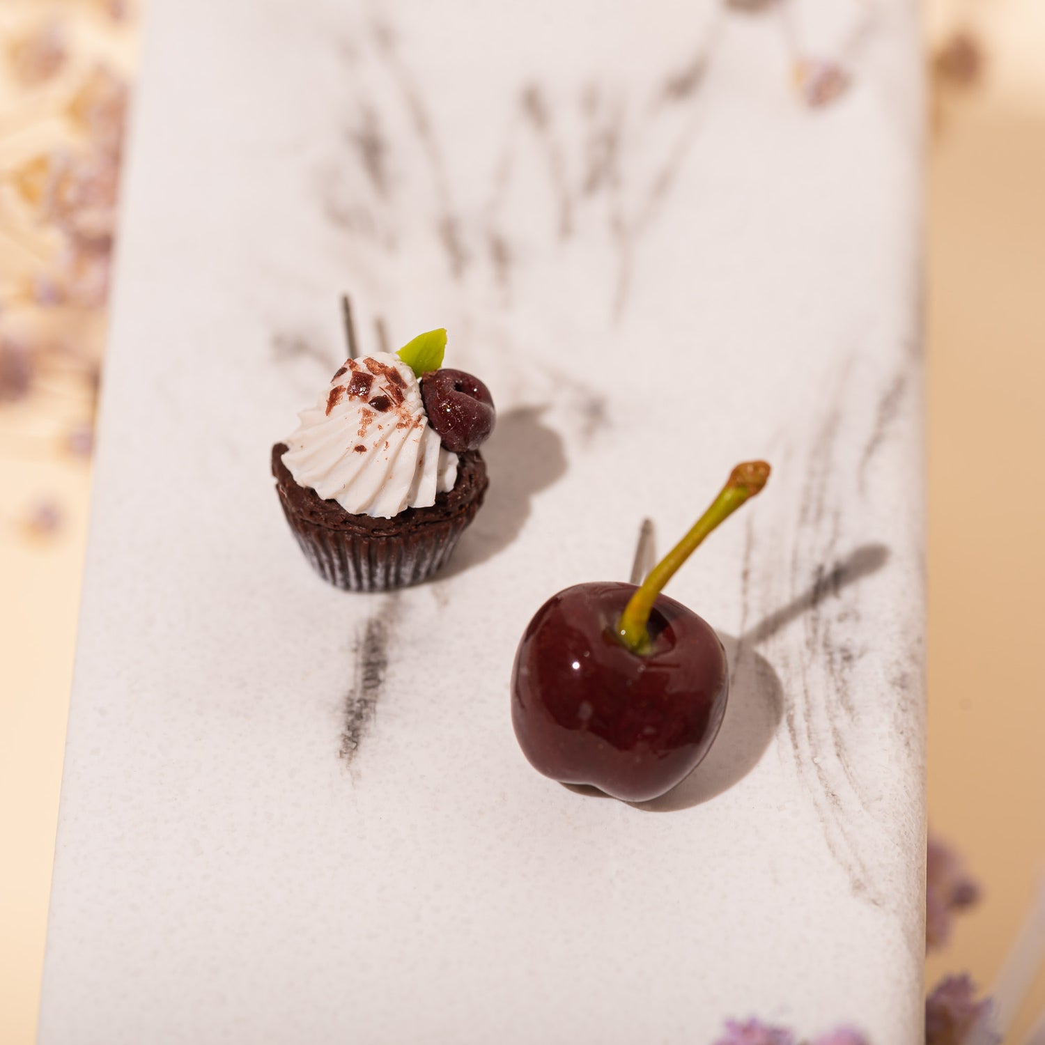 chocolate cupcake cherry handmade stud earrings