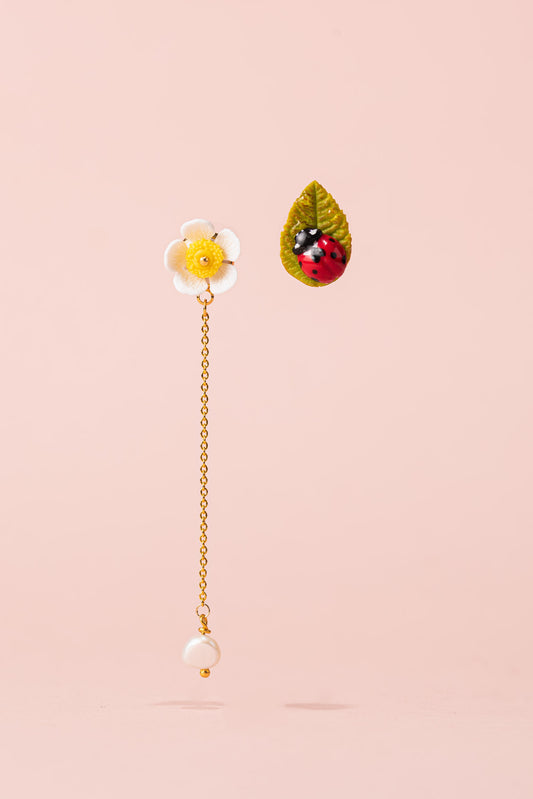 daisy ladybug handmade statement earrings