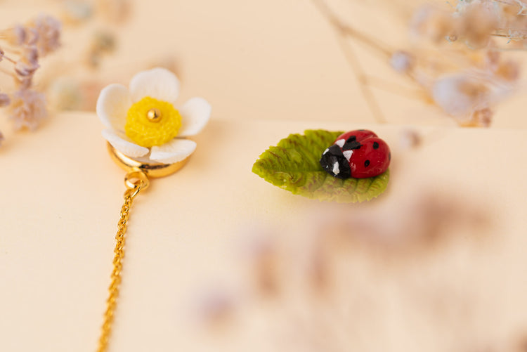 daisy ladybug handmade statement earrings
