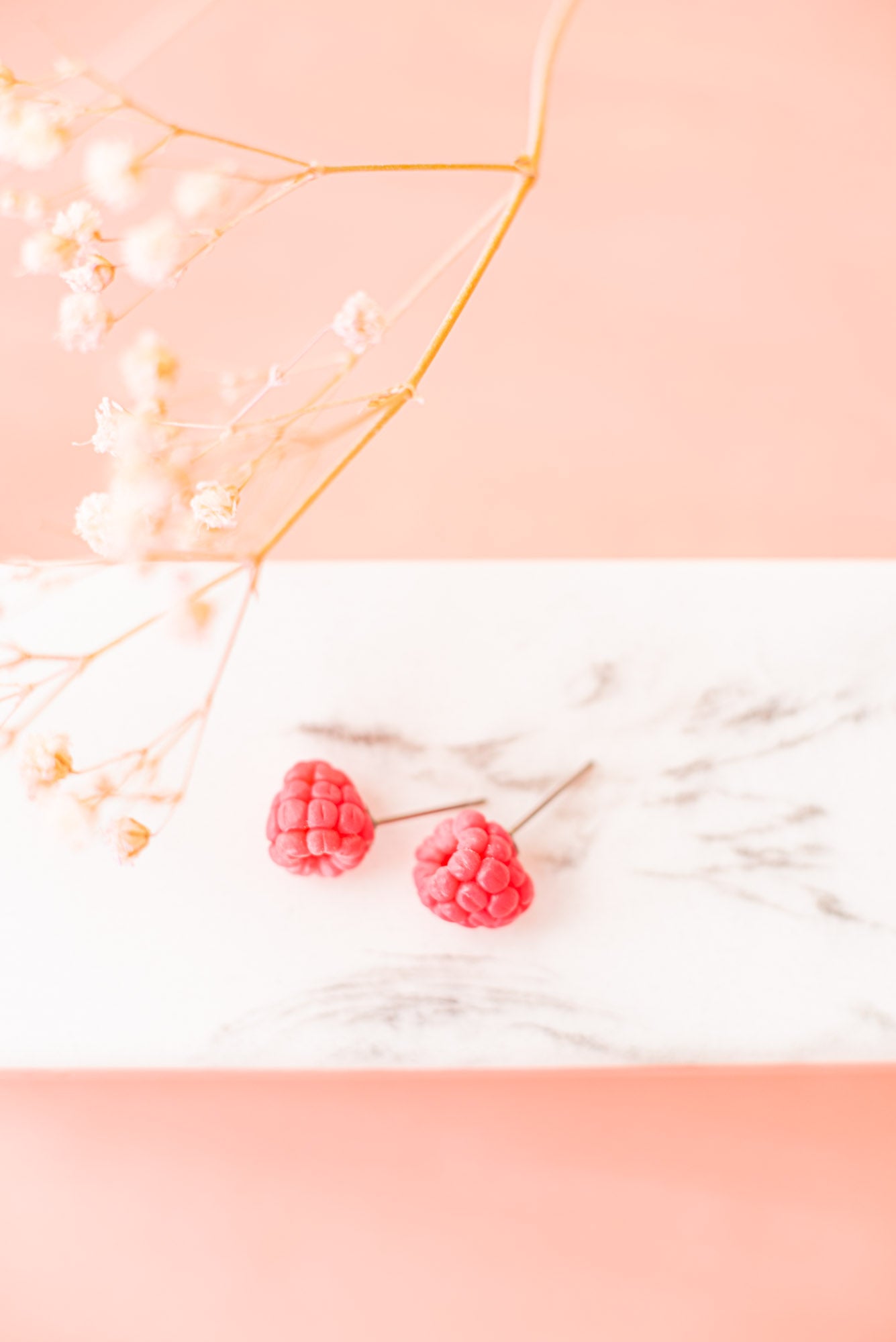 delicate handmade raspberry stud earrings