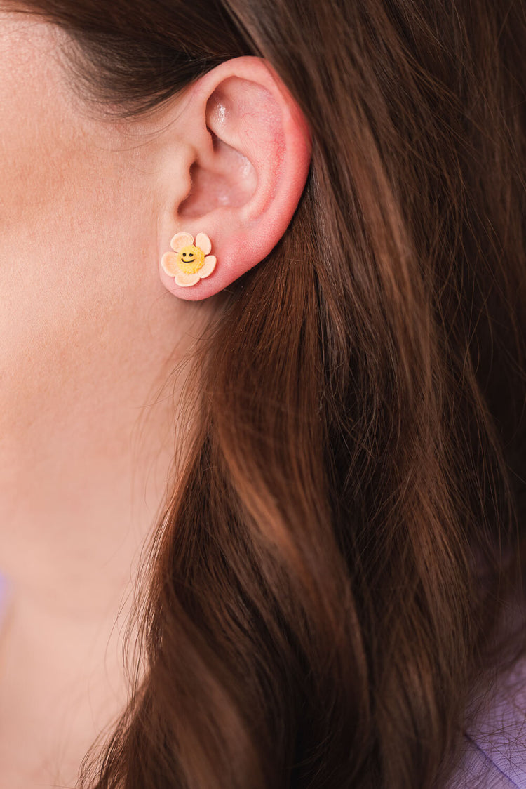 Tiny Smiley Flower Stud Earrings
