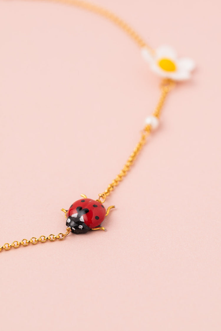 ladybug daisy pearl necklace