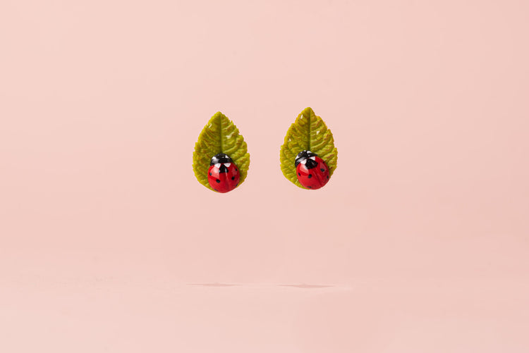 ladybug leaf stud earrings