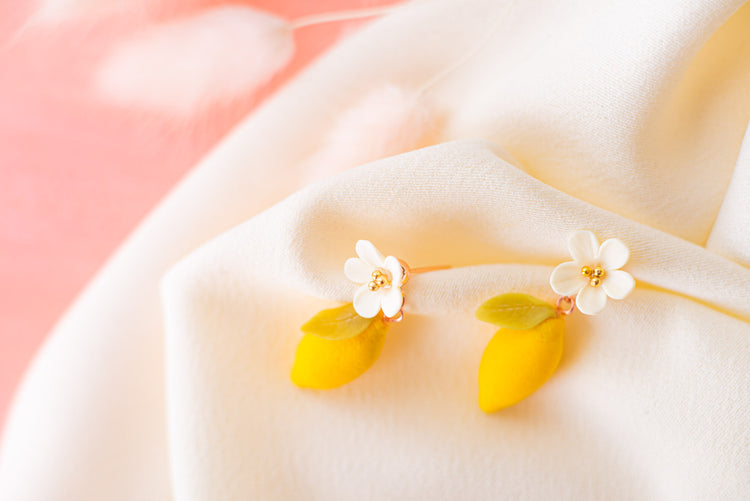 lemon flower dangle earrings