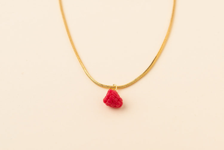 petite raspberry handmade polymer clay necklace