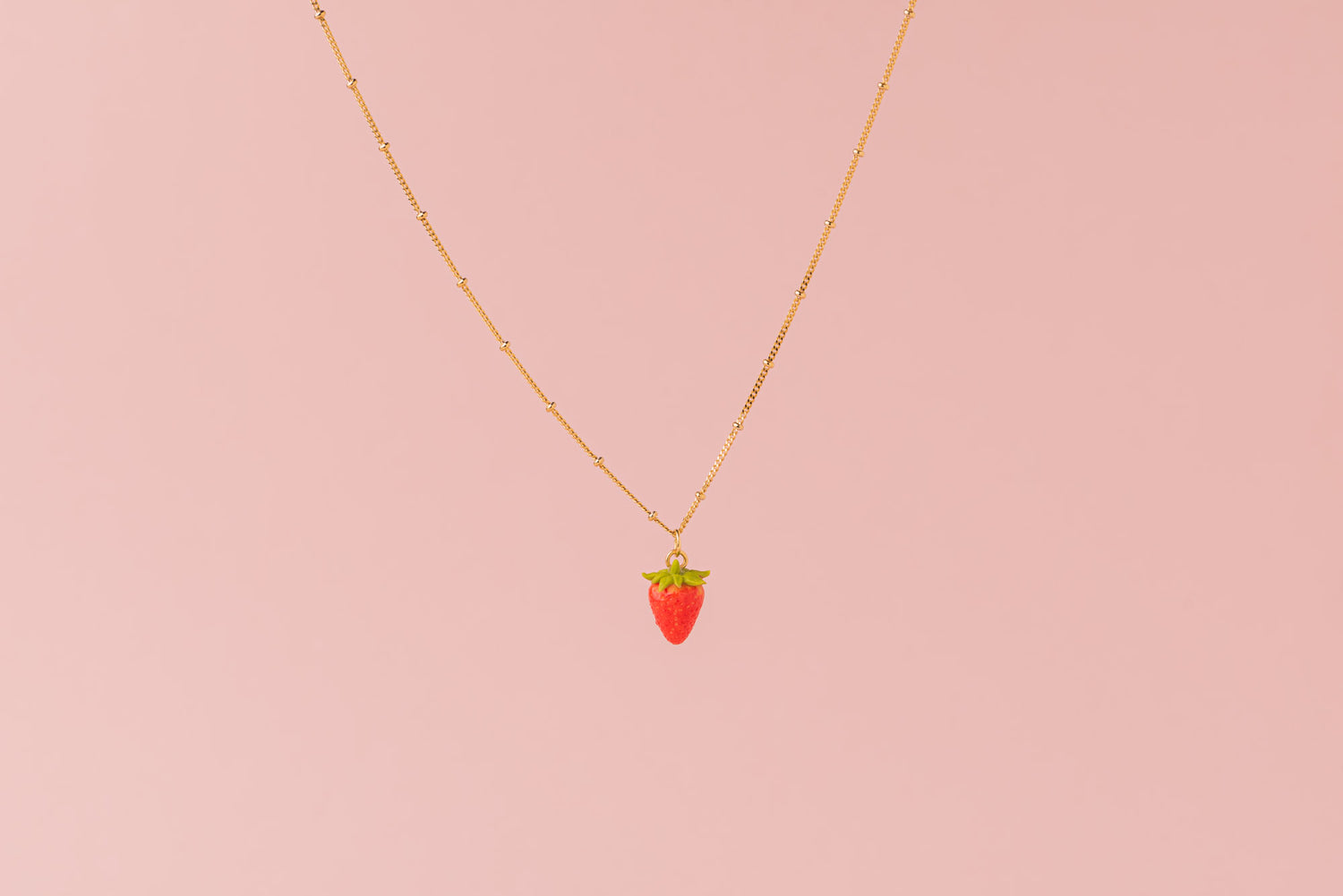 petite strawberry handmade polymer clay necklace