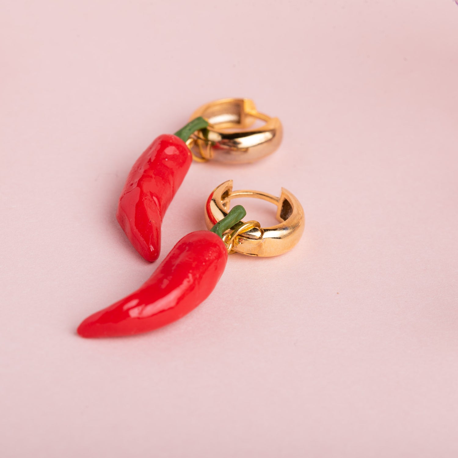 red hot chili peppers handmade polymer clay hoop earrings