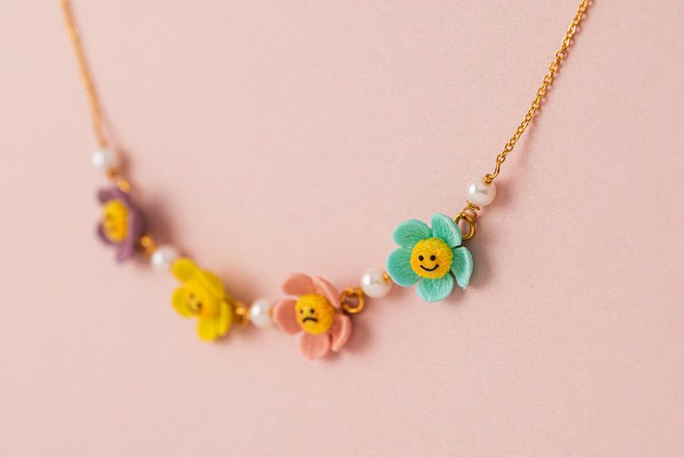 Smiley Flowers and Pearls Necklace