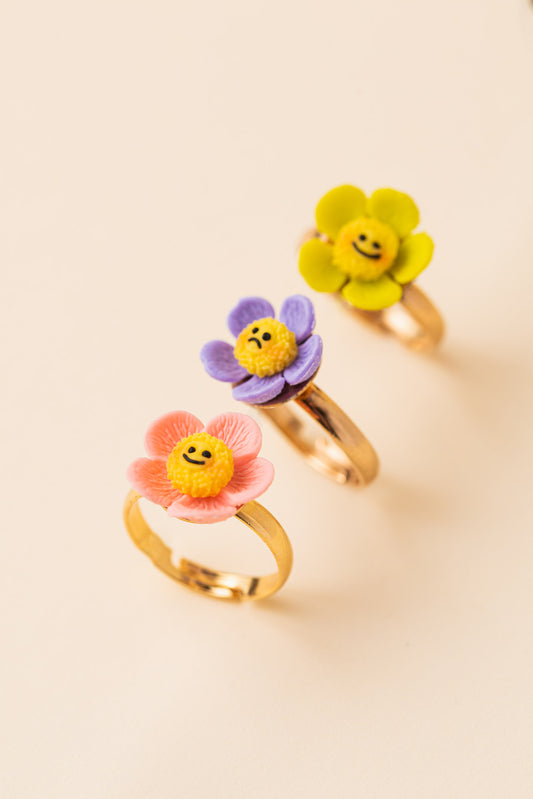 smiley flower polymer clay handmade ring
