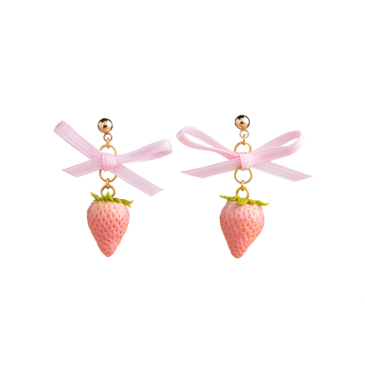 Pink Strawberry and Bow Earrings