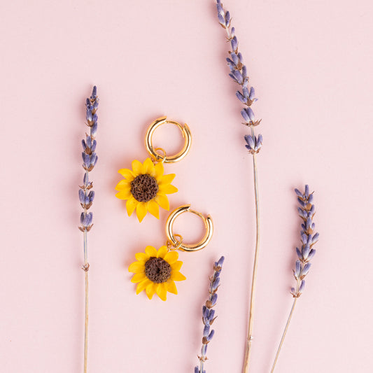 chunky hoops sunflower handmade earrings