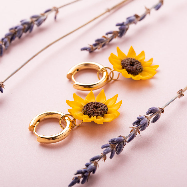 chunky hoops sunflower handmade earrings